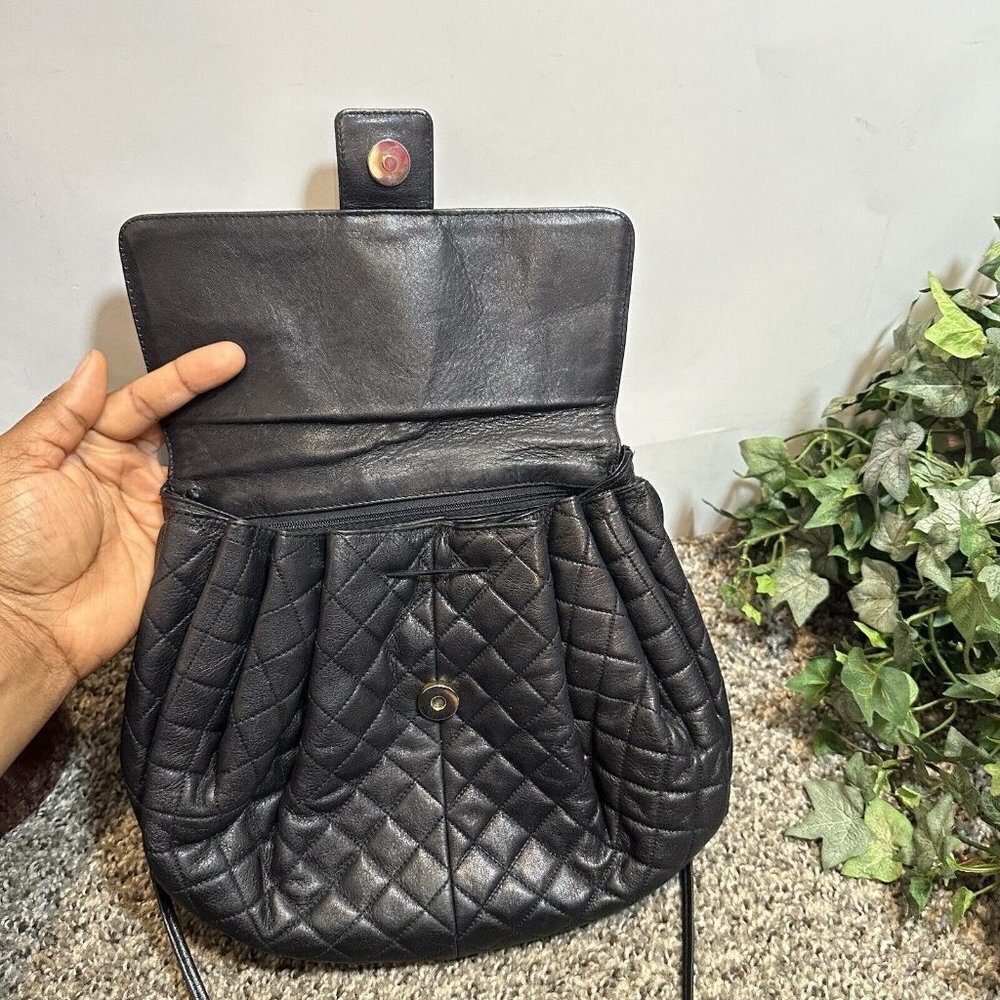 Susan Gail Black Quilted Leather Crossbody Shoulder Bag Purse Tassel Vintage - Picture 5 of 9